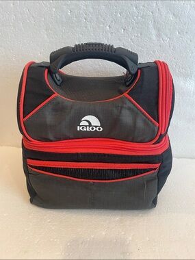 Igloo playmate 16 can cooler Insulated soft sided Lunch box Top Handle black red